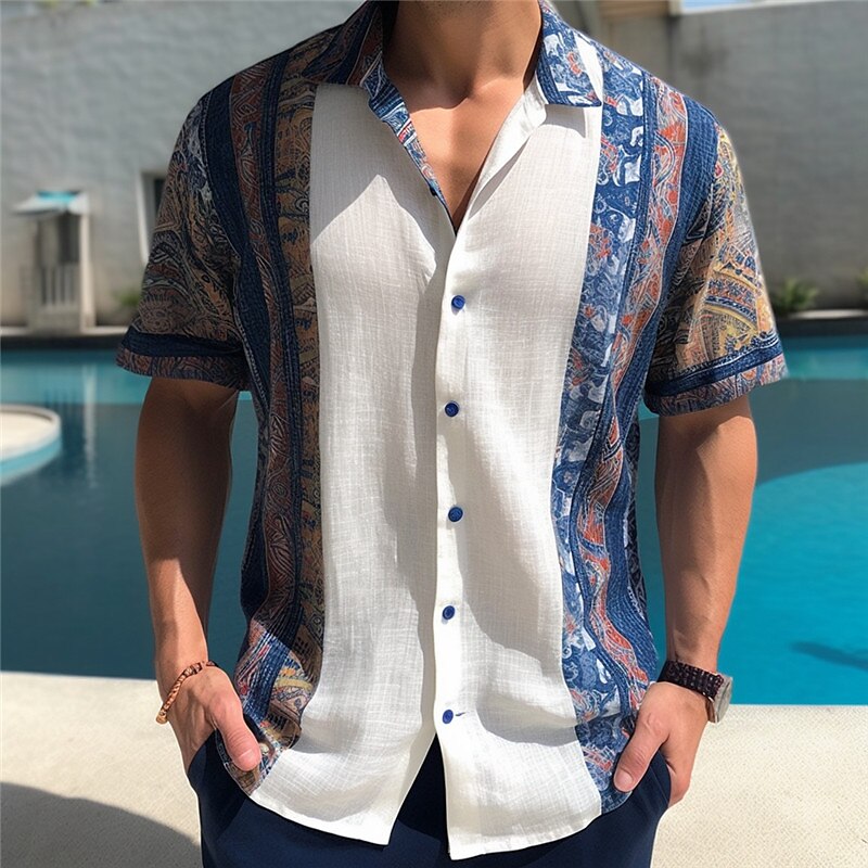 Men's Linen Casual Outdoor Street Fashion Comfortable Light Plaid Short Sleeves Shirt