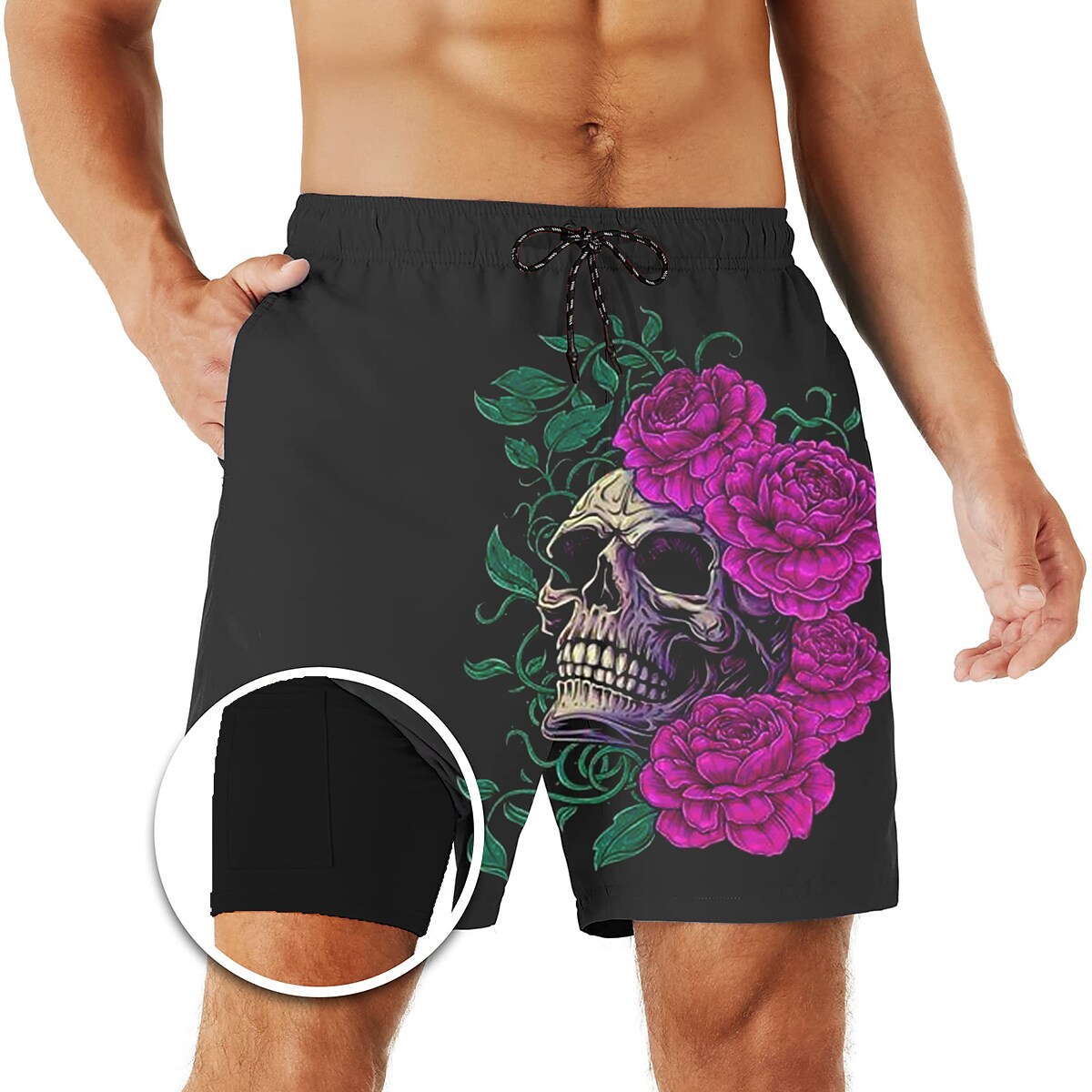 Men's Fitness Quick Dry Drawstring Side Pockets Breathable Printed Pattern Casual Sports Shorts