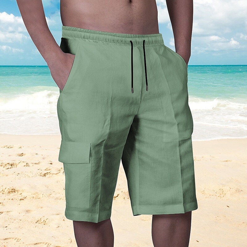 Men's Shorts Linen Summer Shorts Pocket Plain Comfort Breathable Outdoor Daily Going out Shorts