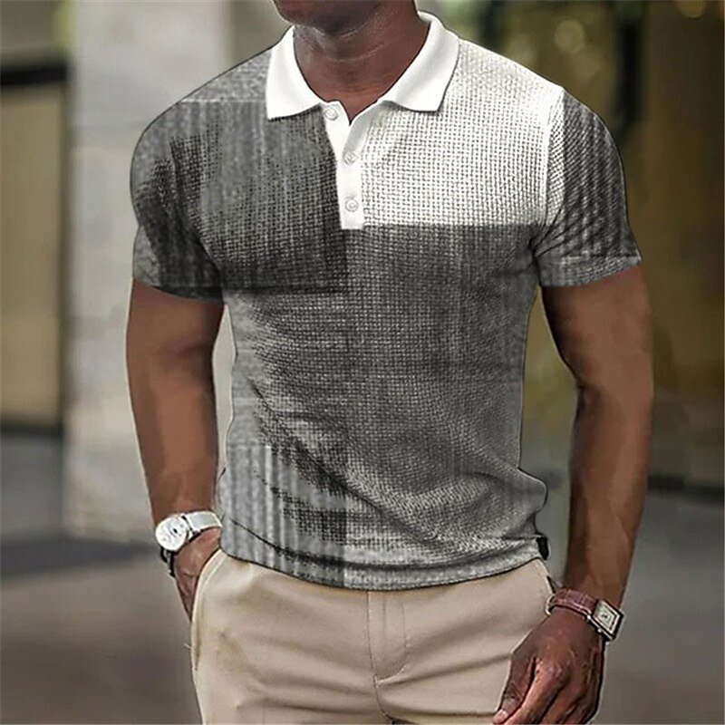 Men's Waffle Golf Outdoor Street Casual Breathable Comfortable Light Lapel Prints Short Sleeve Polo Shirt
