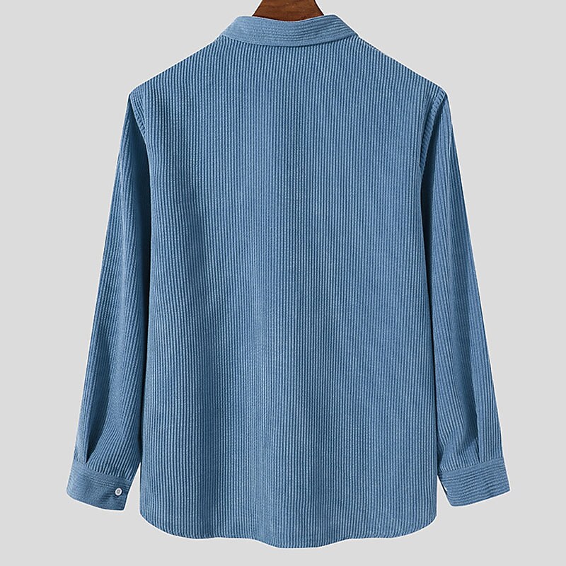 Men's Corduroy Casual Long Sleeve Plain Lapel Outdoor Daily Wear Button Comfort Henley