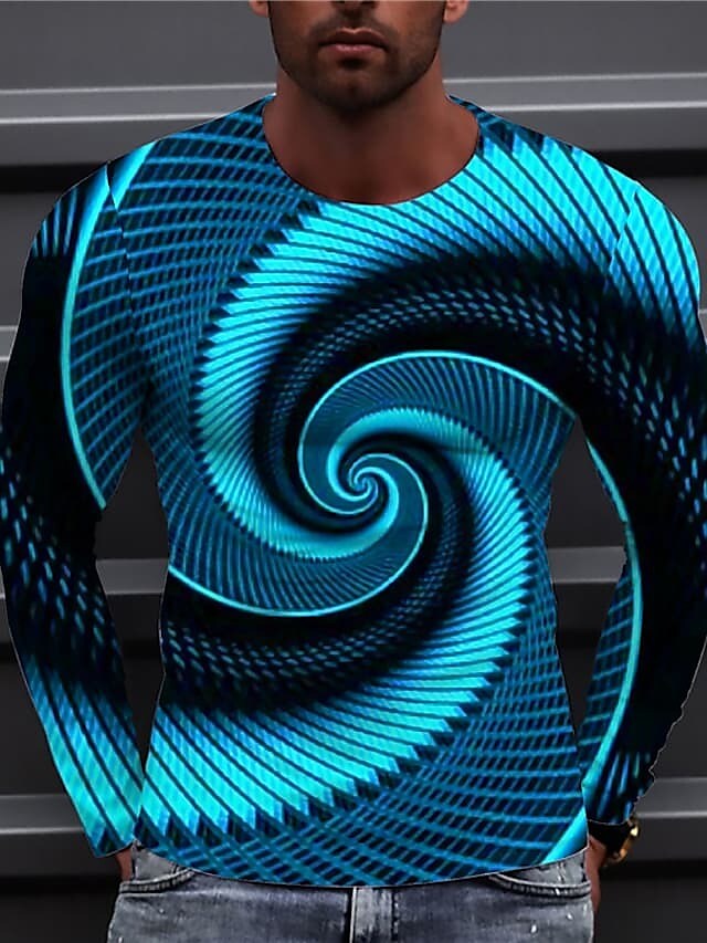 Men's T shirt Graphic Prints Spiral Stripe Crew Neck Print Daily Holiday Long Sleeve Print Top