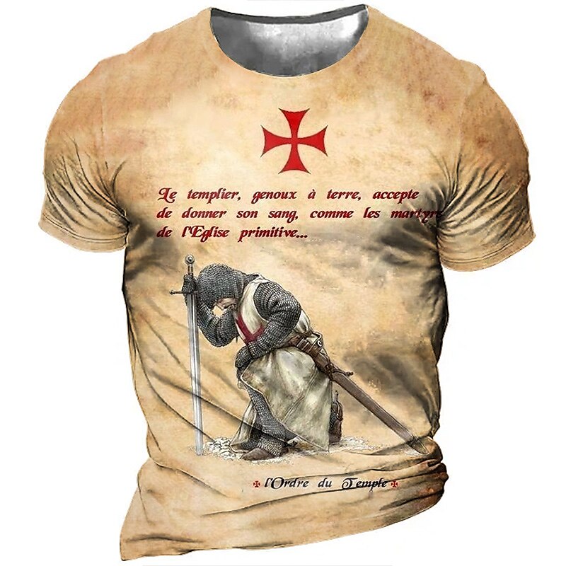 Men's Unisex T shirt  Templar Cross Graphic Soldier Crew Neck  Print Plus Size Outdoor Street Short Sleeve Print Top