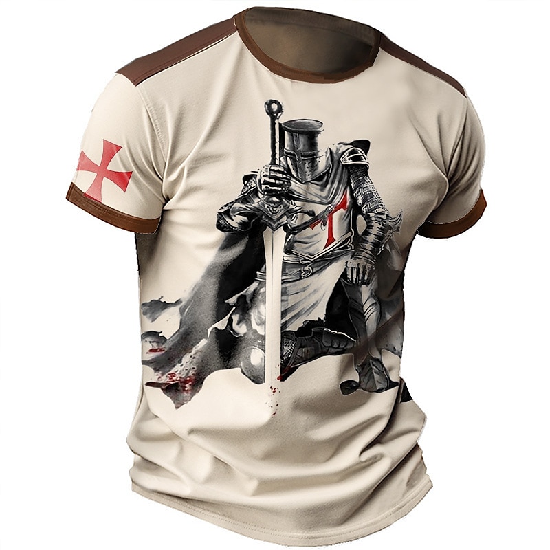 Men's T shirt Graphic Templar Cross Crew Neck Print Outdoor Daily Short Sleeve Fashion Vintage Top