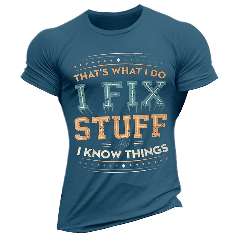 Men's Fitness Muscle Sports Breathable Retro Text Pattern Round Neck T-Shirt