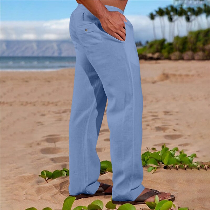 Men's Linen Pants Trousers Summer Pants Pocket Plain Comfort Breathable Going out Linen / Cotton Blend Pnats