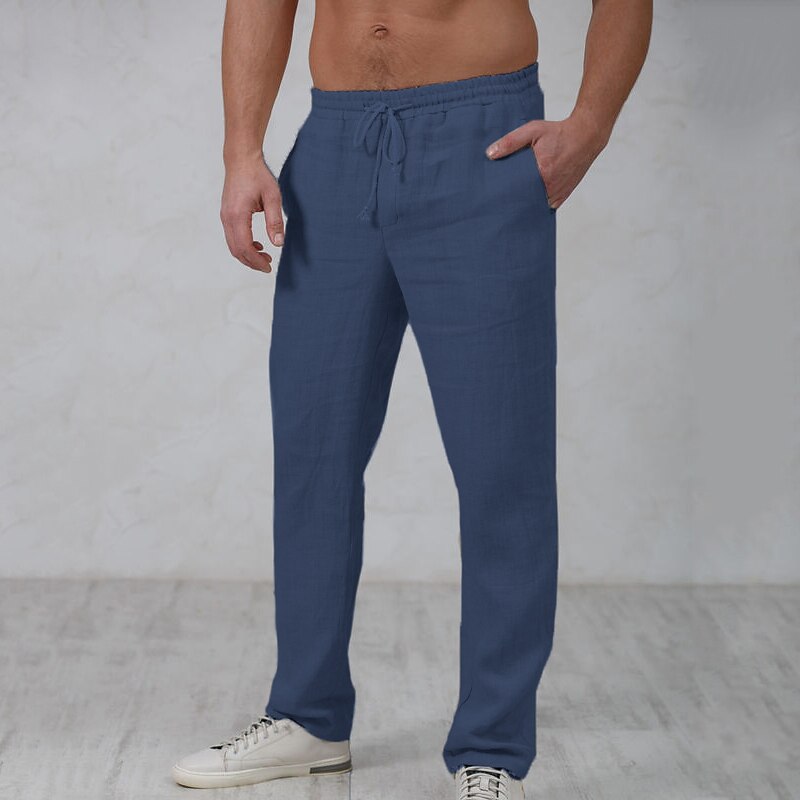 Men's Linen Pants Trousers Summer Pants Beach Pants Drawstring Elastic Waist Straight Leg Plain Comfort Outdoor Casual Daily Linen / Cotton Blend Basic Streetwear
