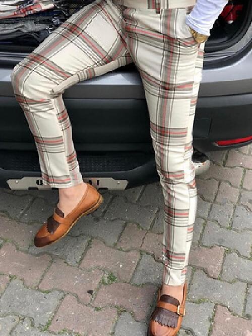 Men's Pencil Pants Jogger Pants Plaid Checkered Anti-wrinkle Business Office Party Classic Smart Casual