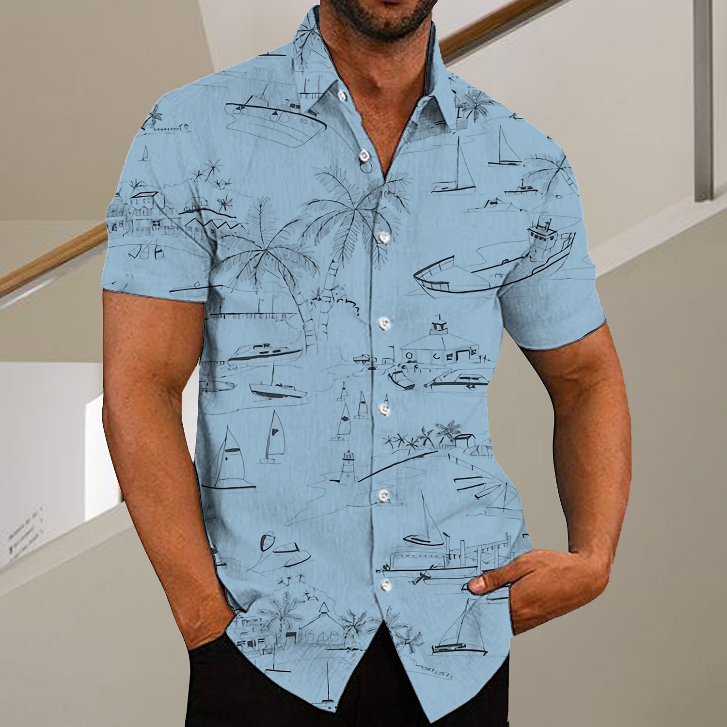 Men's Graphic Shirt Coconut Tree Graffiti Turndown Print Outdoor Stree