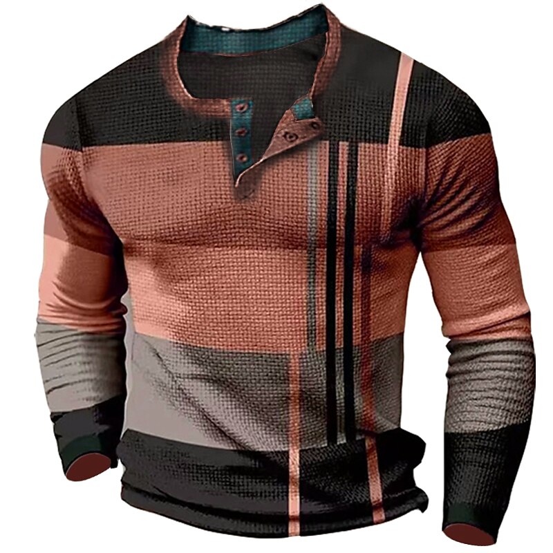 Men's Waffle Casual Outdoor Fashion Street Comfortable Soft Prints Long Sleeves Henley Shirt