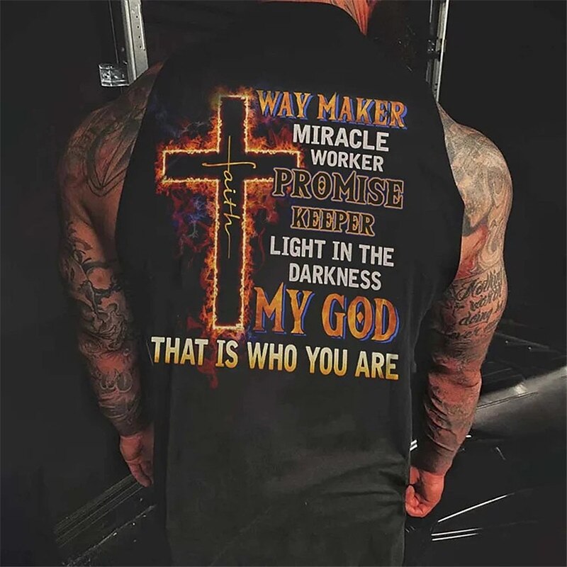 Men's Vest Top Sleeveless T Shirt for Men Graphic Letter Faith Crew Neck Print Daily Sports Sleeveless Print Fashion Muscle Top