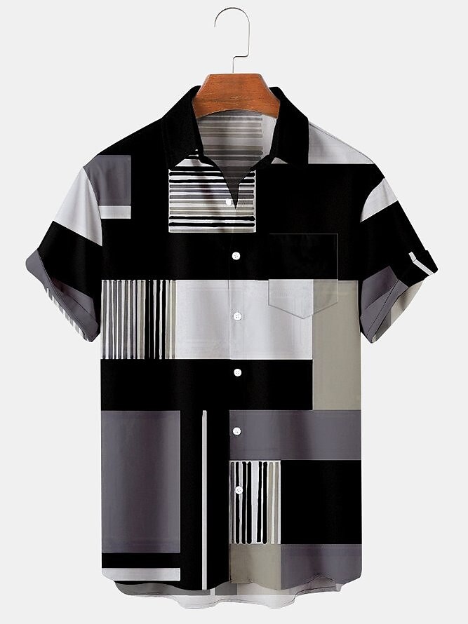 Men's Casual Outdoor Street Fashion Comfortable Light Plaid Short Sleeves Shirt