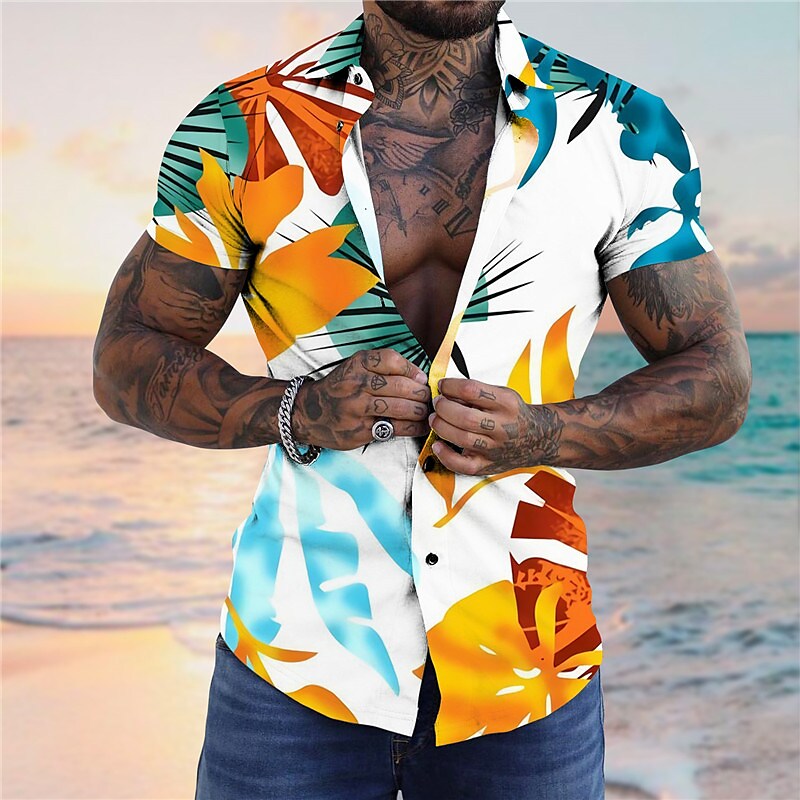 Men's Floral Graphic Prints Leaves TurndownCasual Short Sleeves Button