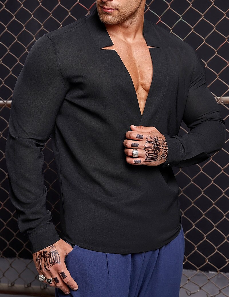 Men's Casual Vacation Street Fashion Comfortable Breathable Soft Light Long Sleeves Plain Shirt