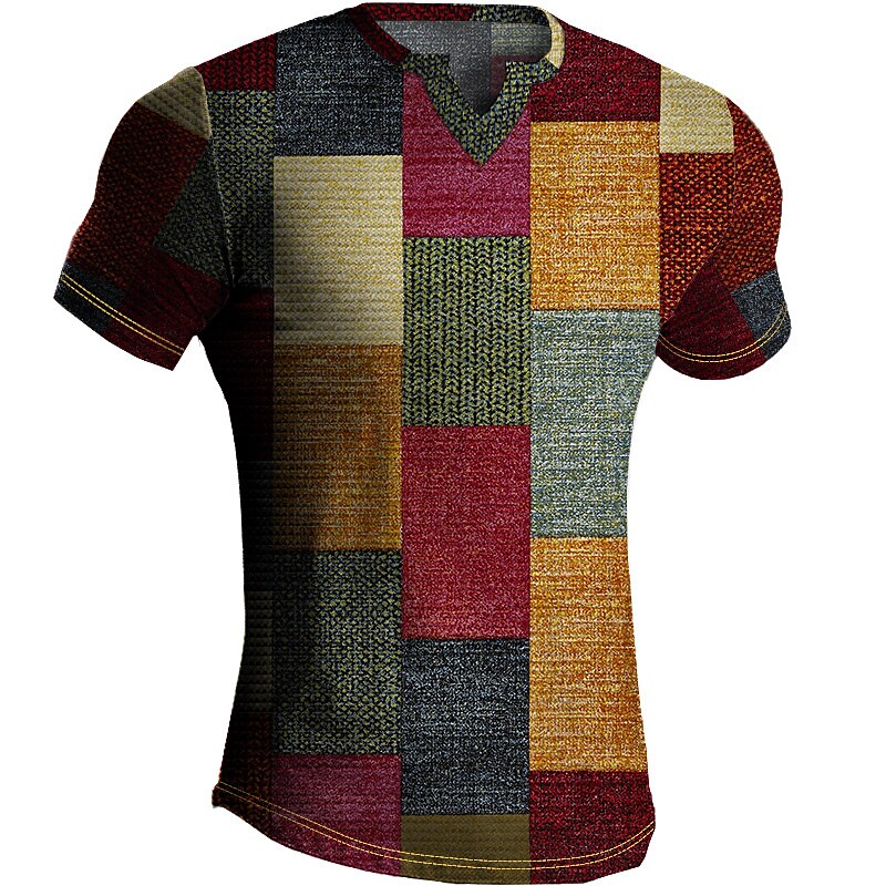 Men's T Shirt Plaid / Check Graphic Prints V Neck 3D Print Outdoor Daily Short Sleeve Print Casual Top