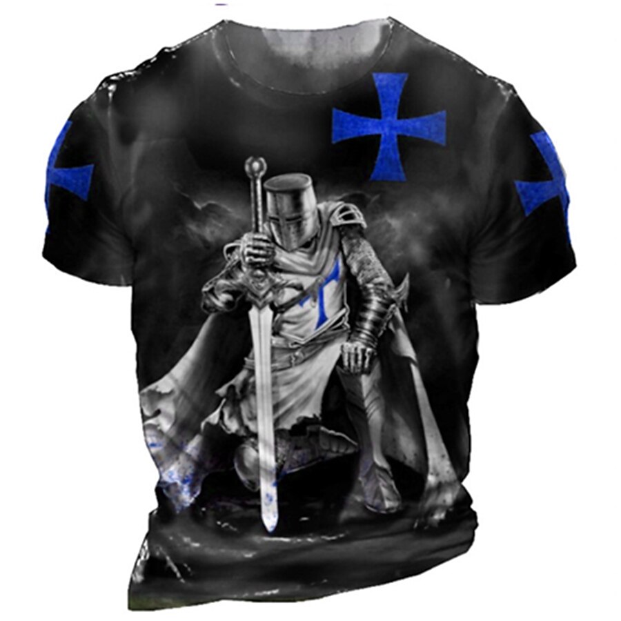 Men's Unisex T shirt  Templar Cross Graphic Soldier Crew Neck  Print Plus Size Outdoor Street Short Sleeve Print Top
