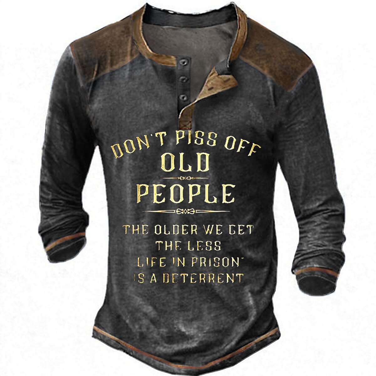 Men's Henley Shirt Graphic Letter Don't Piss Off Old People Henley Clothing Print Outdoor Casual Long Sleeve Button-Down Print Stylish Vintage Top