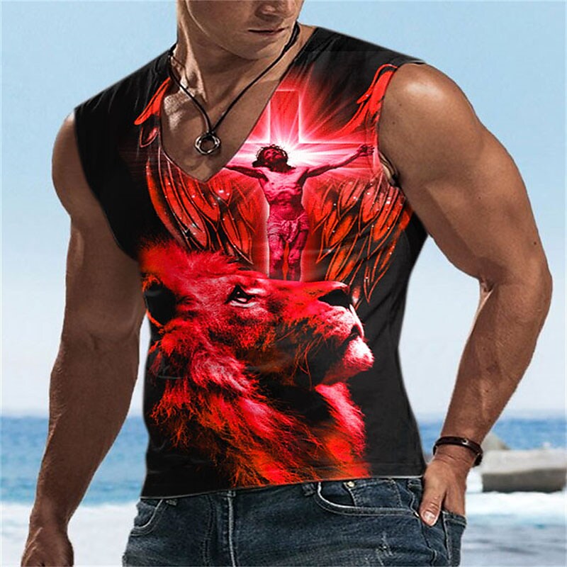 Men's Vest Muscle Sports Sleeveless Print Graphic V Neck T-Shirt