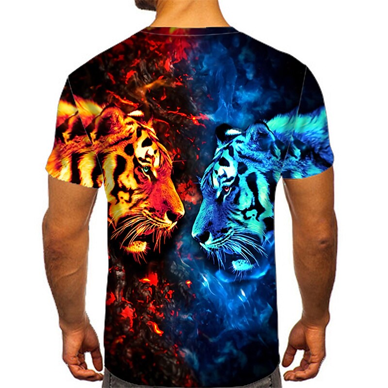 Men's Fitness Muscle Sports Breathable Animal Print Pattern Round Neck T-Shirt