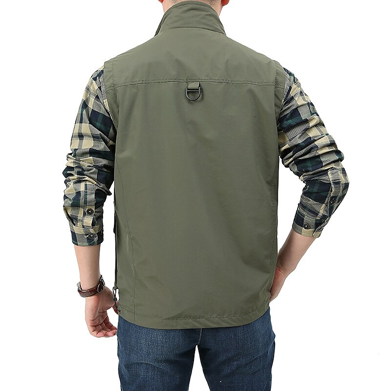 Men's Fishing Hiking Outdoor Camping Hunting Multi-pocket Anti-wind Lightweight Solid Color Sleeveless Vest