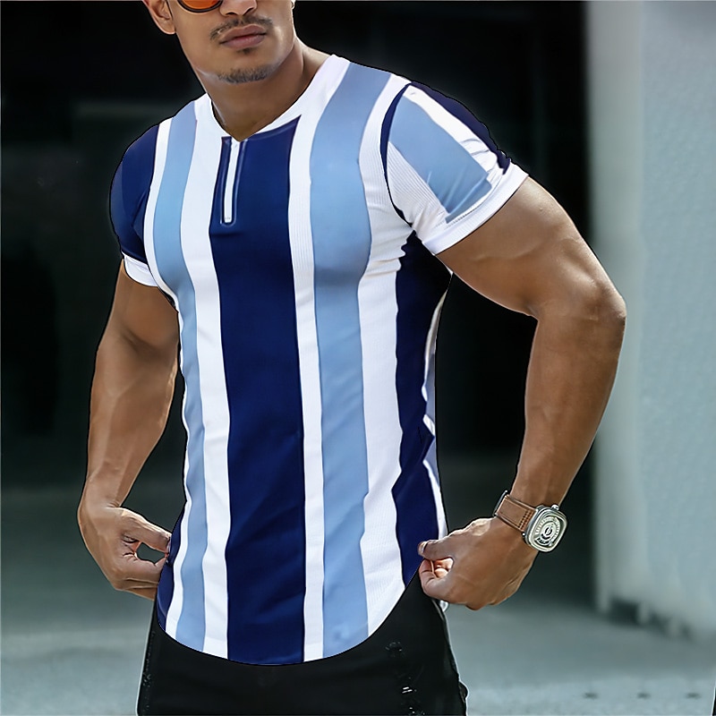 Men's Outdoor Fashion Street Casual Soft Breathable Comfortable Striped Short Sleeves T shirt