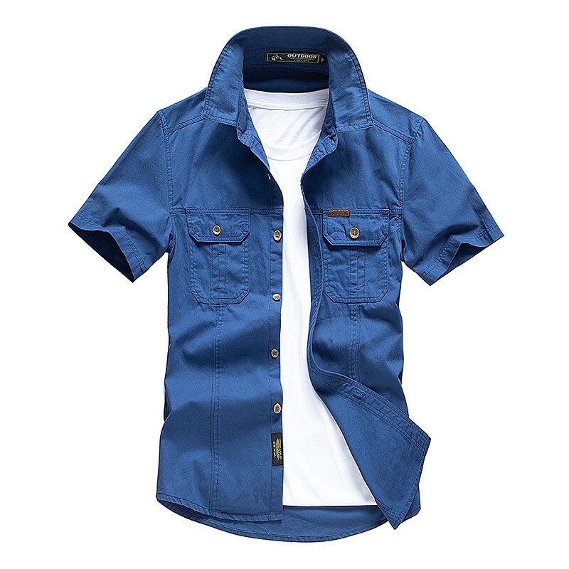 Men's Outdoor Working Casual Comfortable Pockets Lightweight Solid Color Lapel Cargo Shirt
