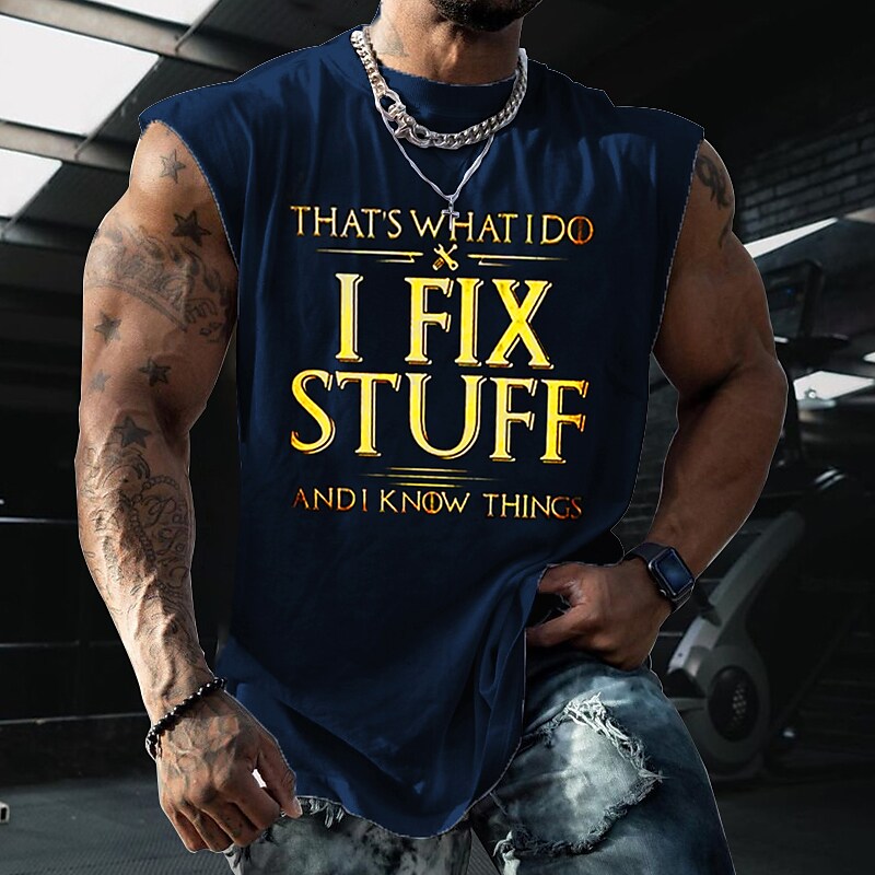 Men's Undershirt Letter Crew Neck Casual Daily Sleeveless Print Cool Vest Top