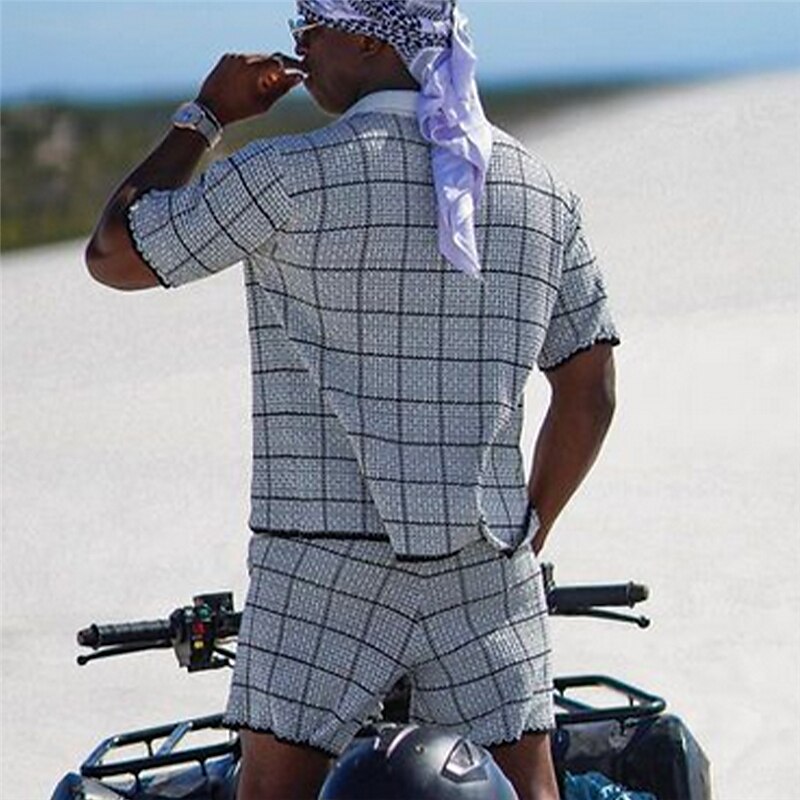 Men's Outdoor Hawaiian Fashion Casual Breathable Light Comfortable Plaid Short Sleeve Shirt