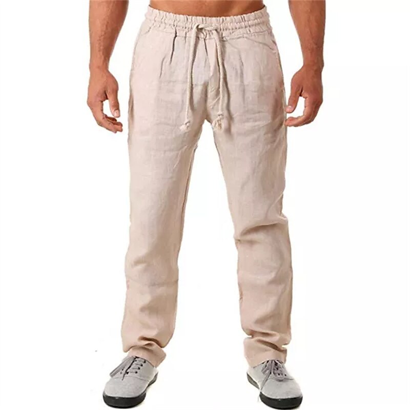 Men's Linen Outdoor Holiday Beach Casual Street Breathable Soft Comfortable Light Plain Trouser Pants