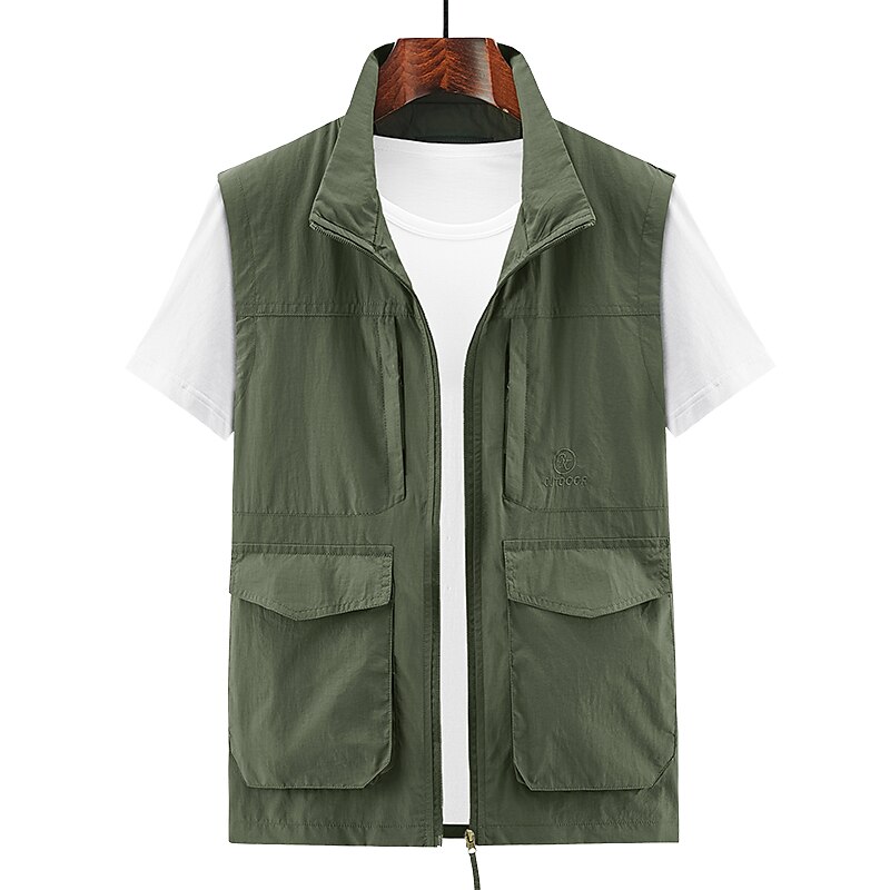 Men's Outdoor Fishing Climbing Casual Breathable Muti-pockets Zipper Light Plain Stand Collar Sleeveless Gilet