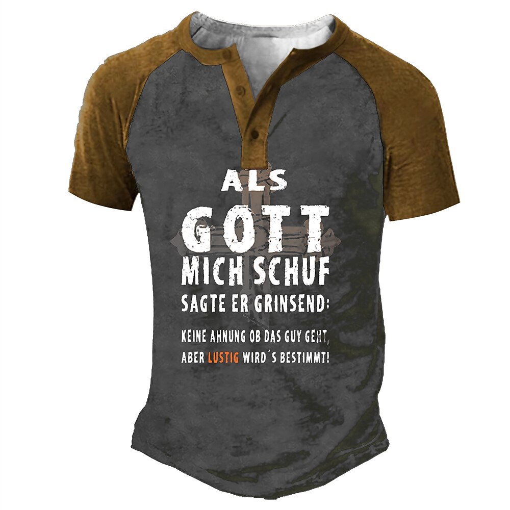 Men's Outdoor Street Fashion Casual Breathable Comfortable Light Letter Print Short Sleeve Henley Shirt