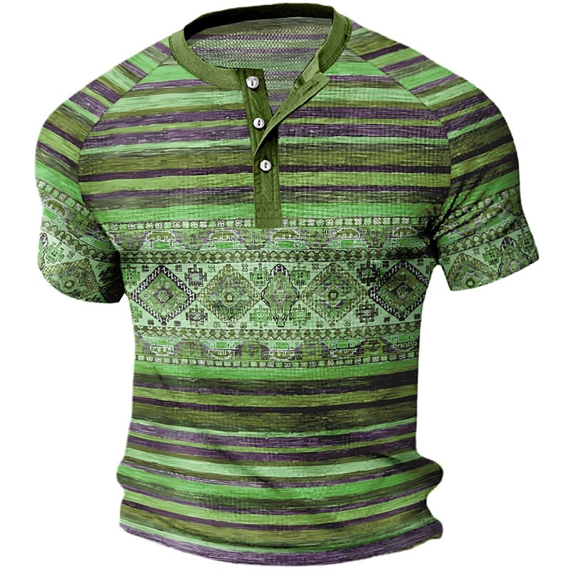 Men's Waffle Casual Outdoor Street Fashion Comfortable Light Striped Short Sleeves Henley Shirt