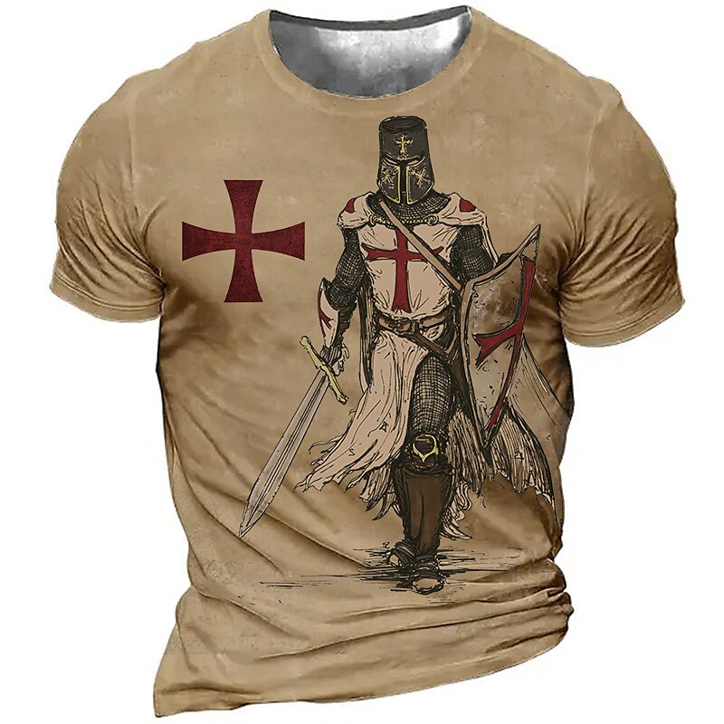 Men's Unisex T shirt  Templar Cross Graphic Soldier Crew Neck  Print Plus Size Outdoor Street Short Sleeve Print Top