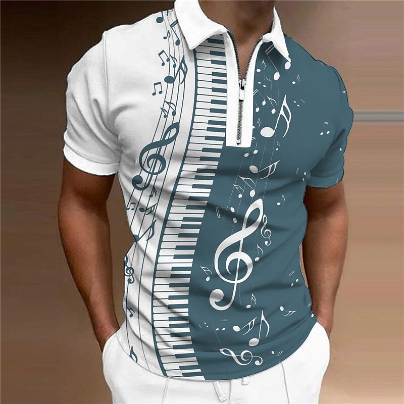 Men's Polo Shirt Golf Shirt Zip Polo Graphic Prints Notes Turndown Out