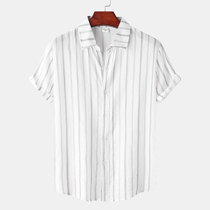 Men's Outdoor Street Casual Fashion Comfortable Breathable Striped Short Sleeves Shirt