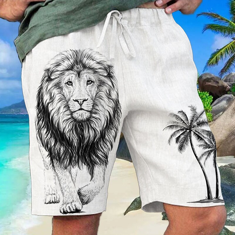 Men's Beach Shorts Drawstring Elastic Waist Graphic Animal Lion Breathable Soft Micro-elastic Short 