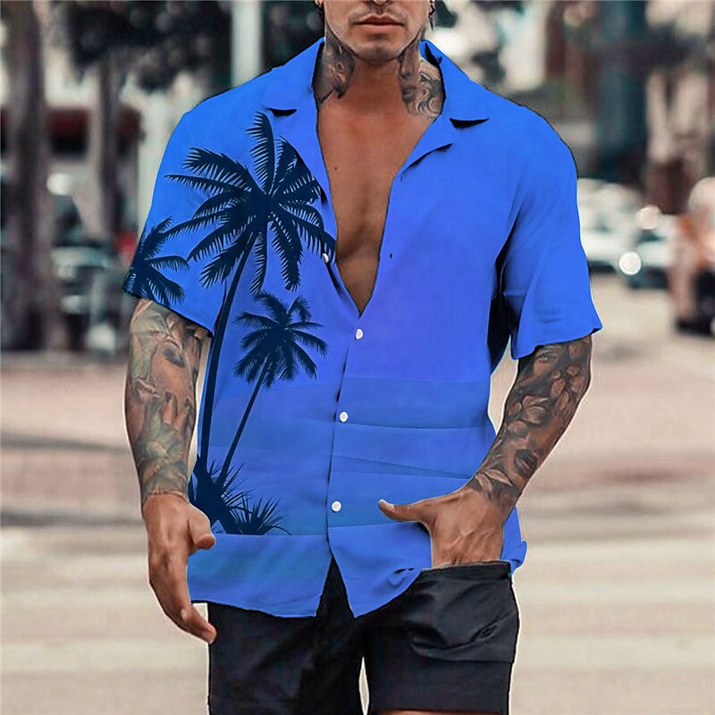 Men's Graphic Shirt Leaves Turndown Print Outdoor Short SleeveFashion