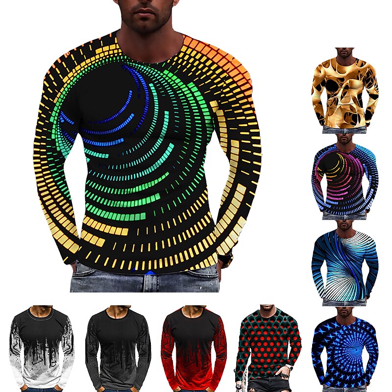 Men's T shirt Graphic Prints Spiral Stripe Crew Neck Print Daily Holiday Long Sleeve Print Top
