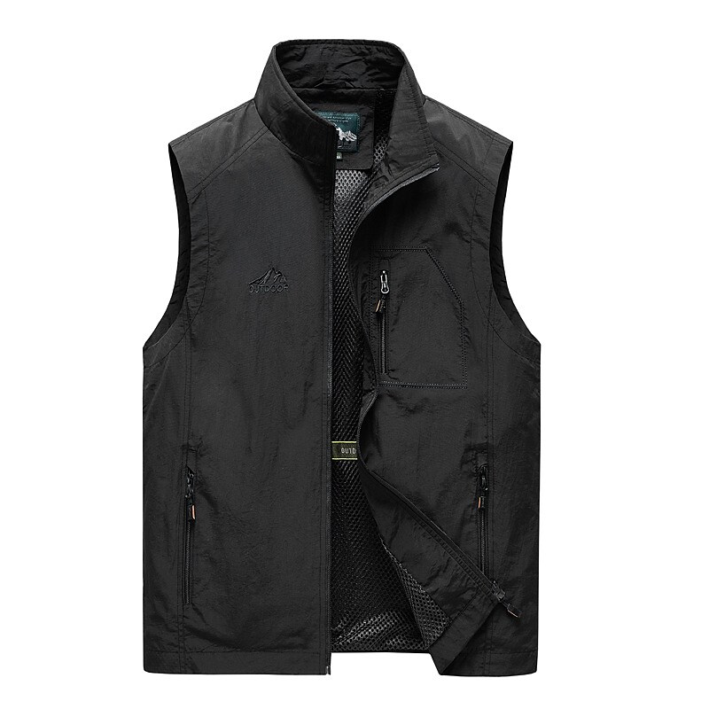 Men's Outdoor Casual Street Pockets Lightweight Wear Resistant Comfortable Plain Stand Collar Vest