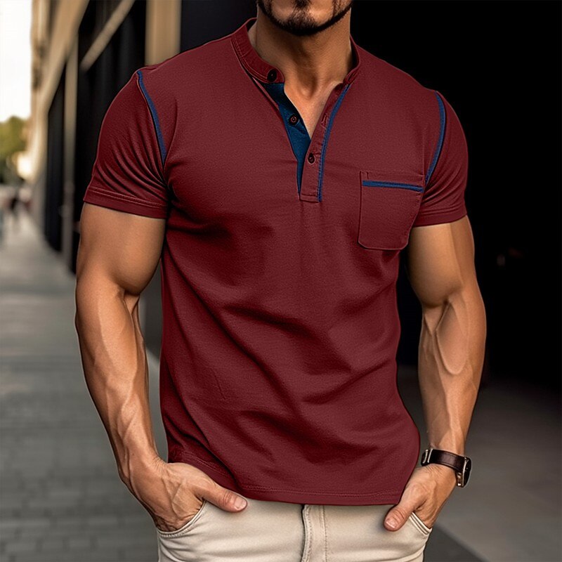 Men's Casual Street Vacation Fashion Breathable Soft Pocket Plain Short Sleeves Henley Shirt