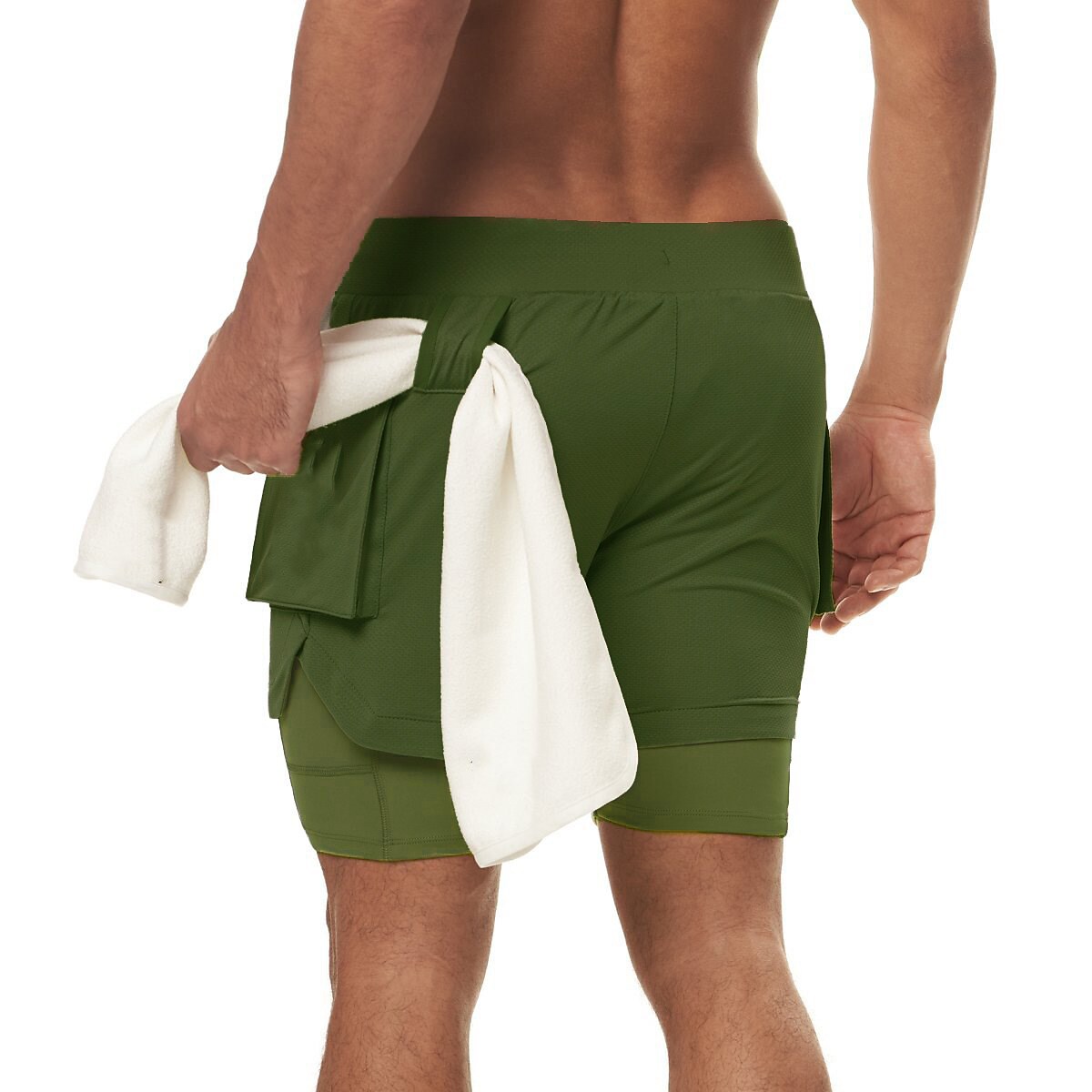 Men's Running Shorts Gym Shorts Drawstring 2 in 1 Shorts Athletic Athleisure Spandex Breathable Soft Quick Dry Yoga Fitness Gym Workout Sportswear Activewear Solid Colored Black Army Green Khaki