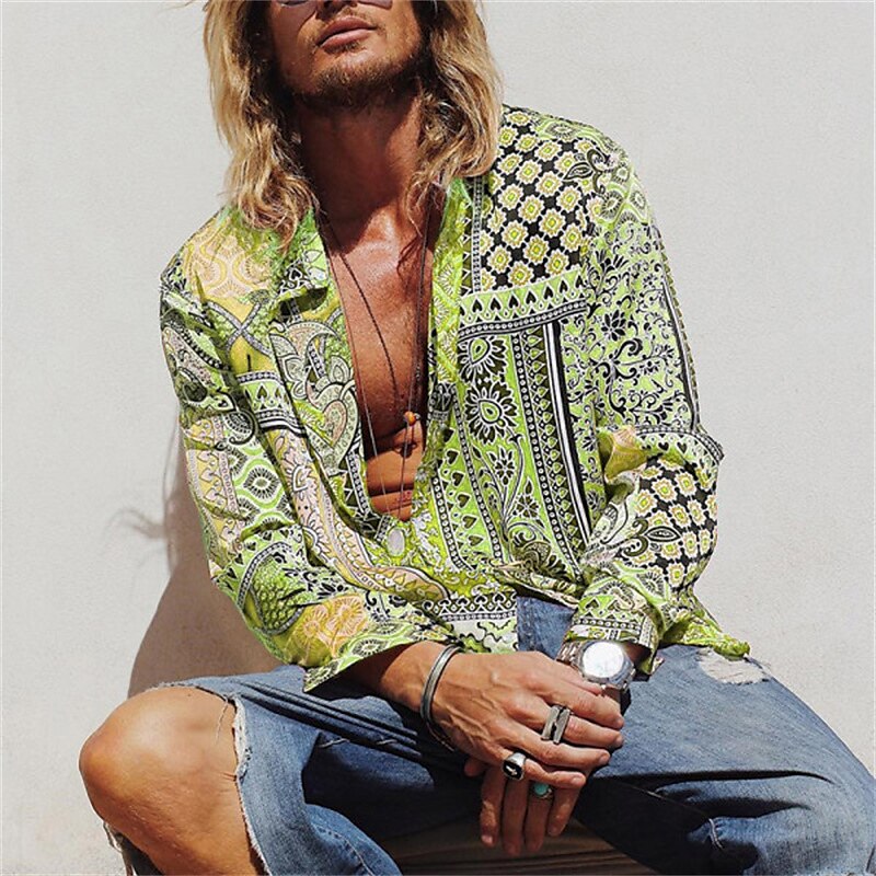 Men's Graphic Shirt Boho Shirt Paisley Tribal Turndown Print Outdoor Street Long Sleeve Button-Down Casual Breathable Shirt 