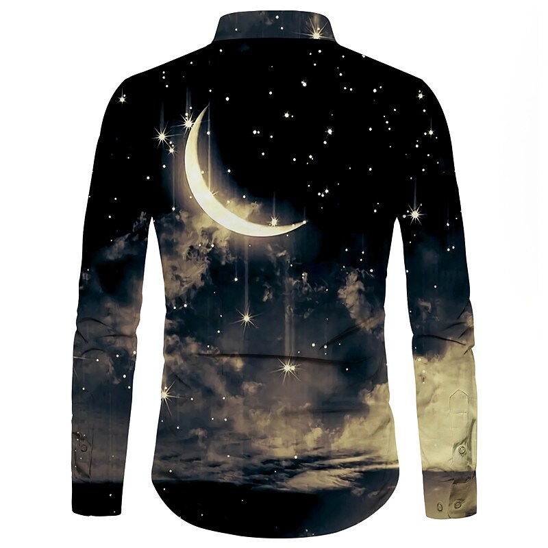 Men's Shirt Graphic Shirt Moon Turndown Blue Red White Black 3D Print