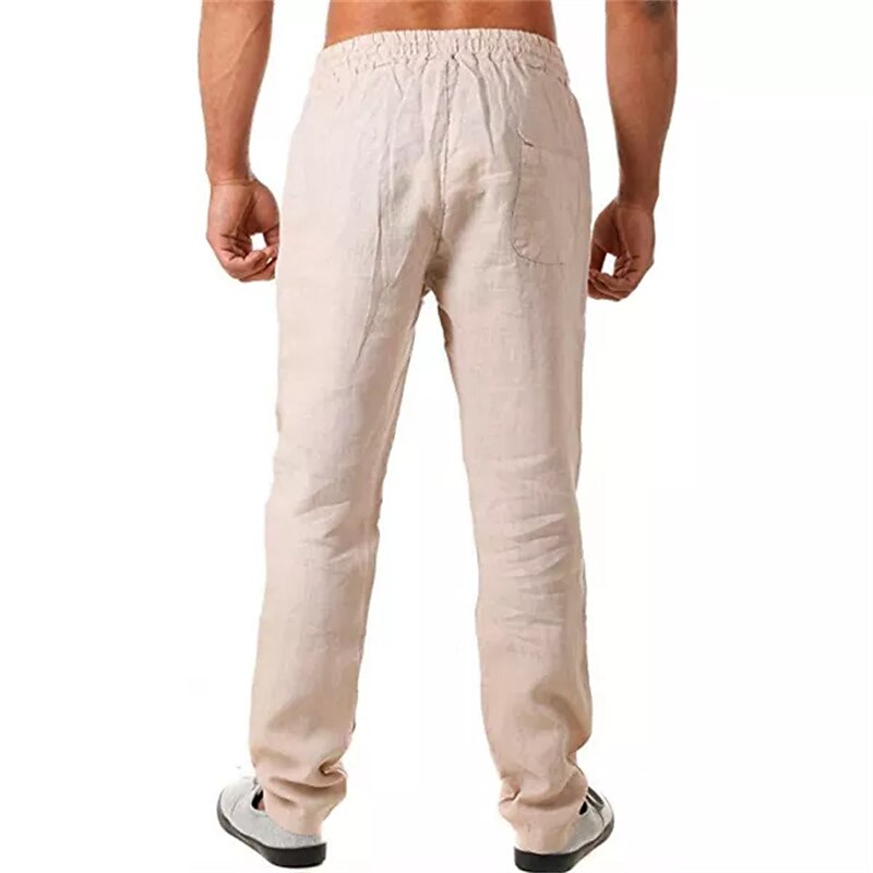 Men's Linen Outdoor Holiday Beach Casual Street Breathable Soft Comfortable Light Plain Trouser Pants