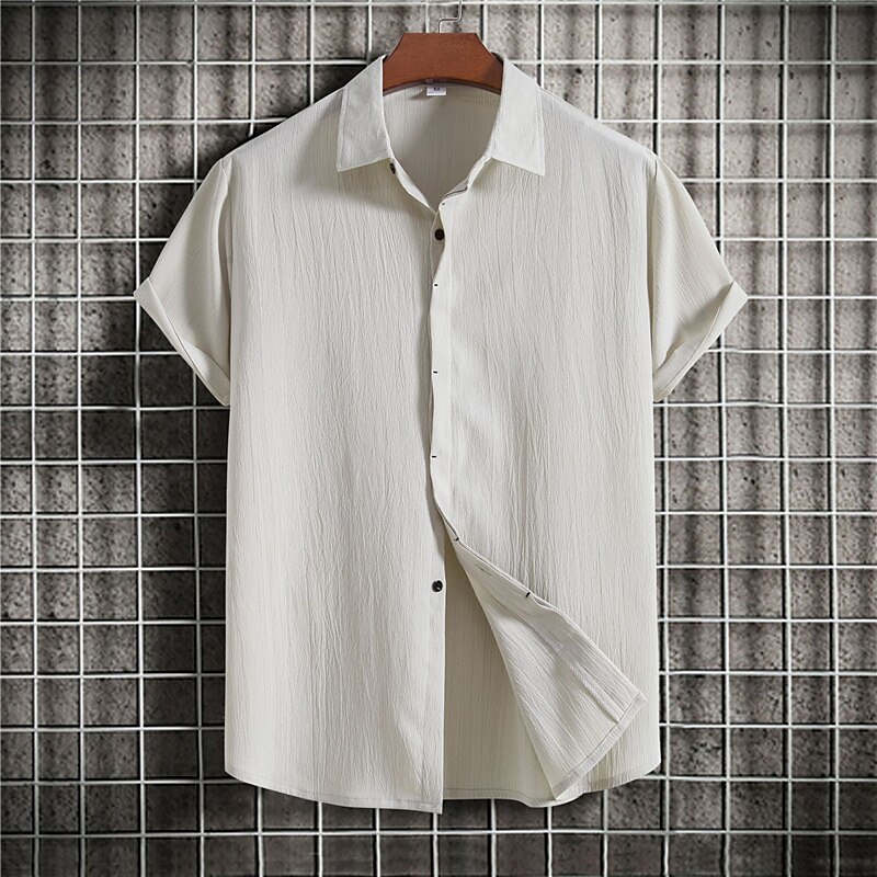 Men's Linen Outdoor Beach Vacation Fashion Casual Breathable Light Comfortable Plain Short Sleeve Shirt