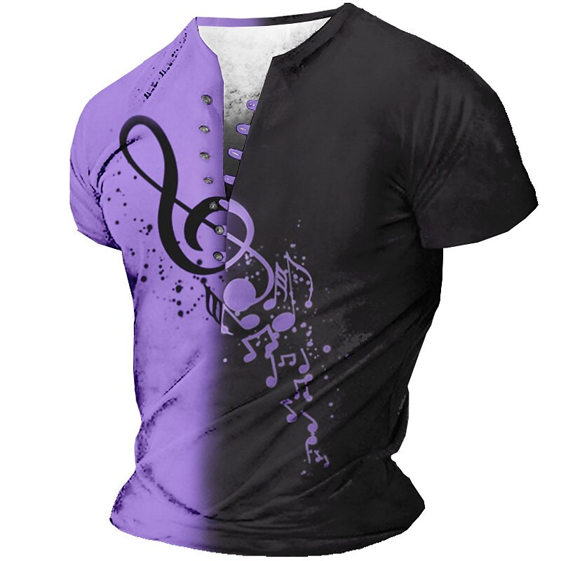 Men's Outdoor Vintage Fashion Street Casual Breathable Light Comfortable 3D Print Short Sleeve Henley Shirt