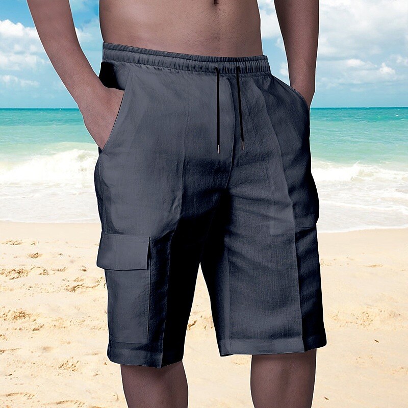 Men's Shorts Linen Summer Shorts Pocket Plain Comfort Breathable Outdoor Daily Going out Shorts