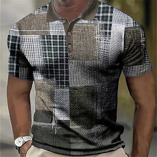 Men's Outdoor Golf Fashion Street Casual Breathable Comfortable Light Waffle Print Short Sleeve Polo Shirt