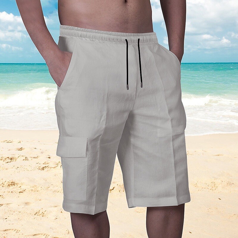 Men's Shorts Linen Summer Shorts Pocket Plain Comfort Breathable Outdoor Daily Going out Shorts