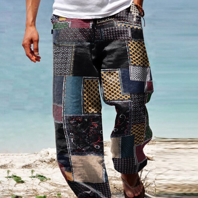 Men's Outdoor Holiday Beach Casual Breathable Soft Comfortable Light Pattern Print Trouser Pants